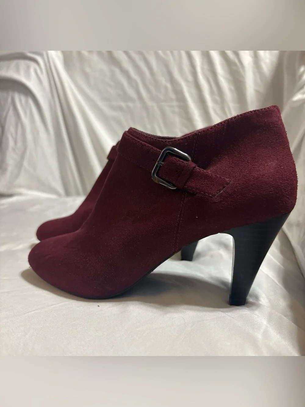 Women's Burgundy Suede Ankle Booties with Heel